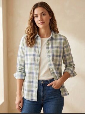 NWT $168 johnnie-O Jayne Flannel Button down Shirt Womens in Kona sz S
